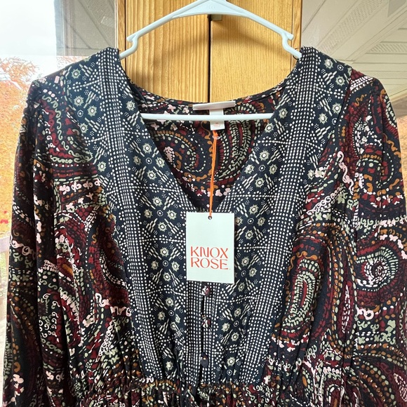 Knox Rose Long Sleeve Paisley Dress - Black and Brown - Picture 2 of 6